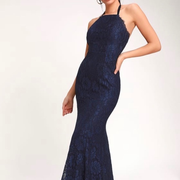 Lulas Every Memory N.Blue Lace Halter Maxi Dress - Picture 2 of 7